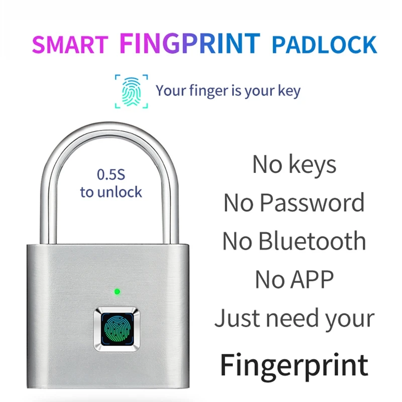 Fingerprint Padlock,Portable Anti-Theft USB Charging Fingerprint Lock For Lockers, Suitcases, Backpacks Etc Can Support