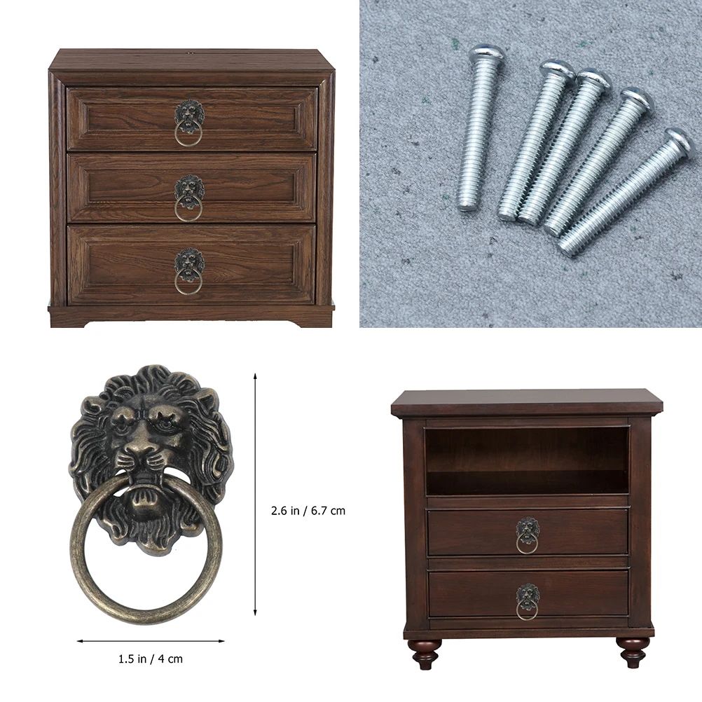 

2Sets Lion Head Cabinet Drawer Pull Rings Zinc Alloy Handle Knobs for Door Cupboard Kitchen Drawer Handles Alloy Pull Handle