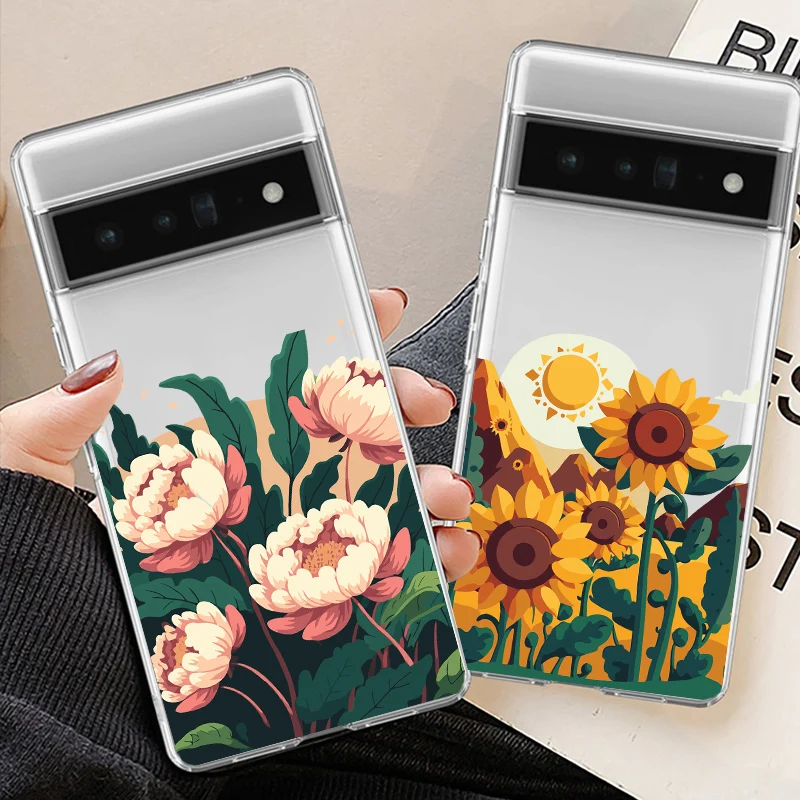 Sunflower Chrysanthemum Phone Case for Google Pixel 8 7a 7Pro 6a 6 6Pro 8 Pro 5G Soft TPU Clear Covers Fundas Skin