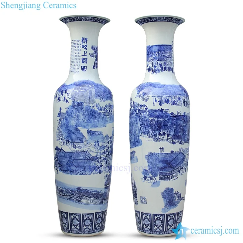 

Antique vintage age floor ceramic Mingqing Street House Pattern porcelain floor tall vase large for office decor