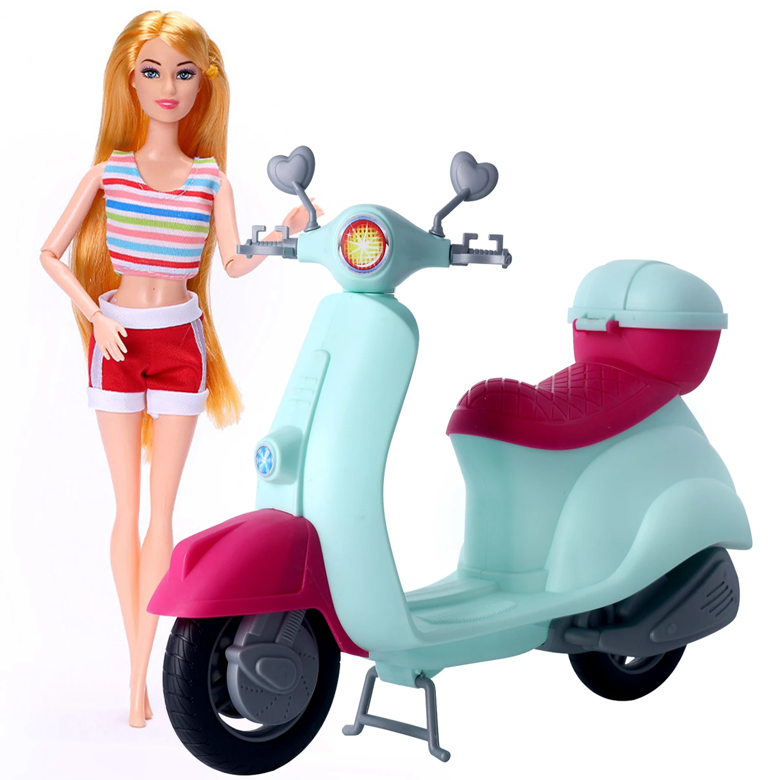 人形おもちゃの車ファッショニスタ明るいピンクのスクーター旅行プレイセットペットの子犬とテーマのアクセサリー付きリアルな詳細