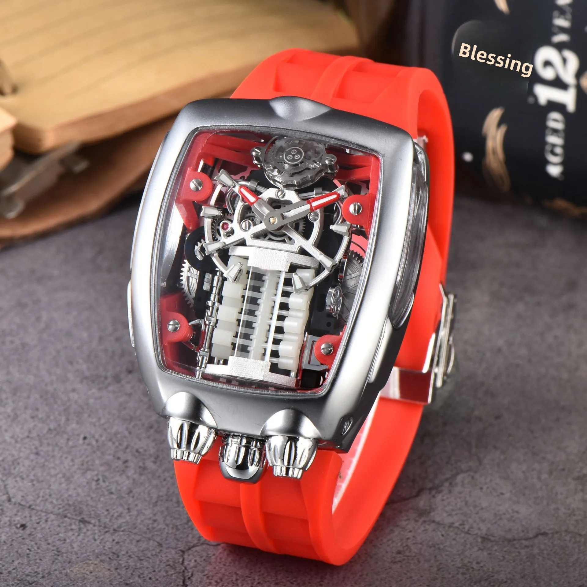 

Unique Stylish Luxury Classic Cut Wine Barrel Type Engine Wholesale Waterproof Jacob Men's Quartz Watch