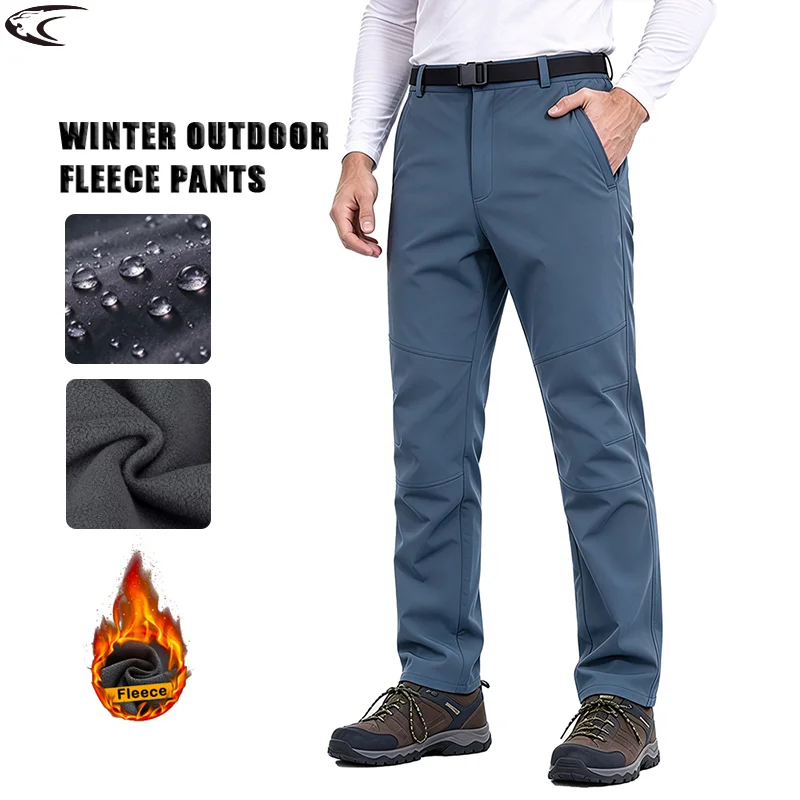 LNGXO Winter Fleece Pants Men Hiking Climbing Camping Waterproof Work Pants Outdoor Sports Mountaineering Skiing Warm Trousers