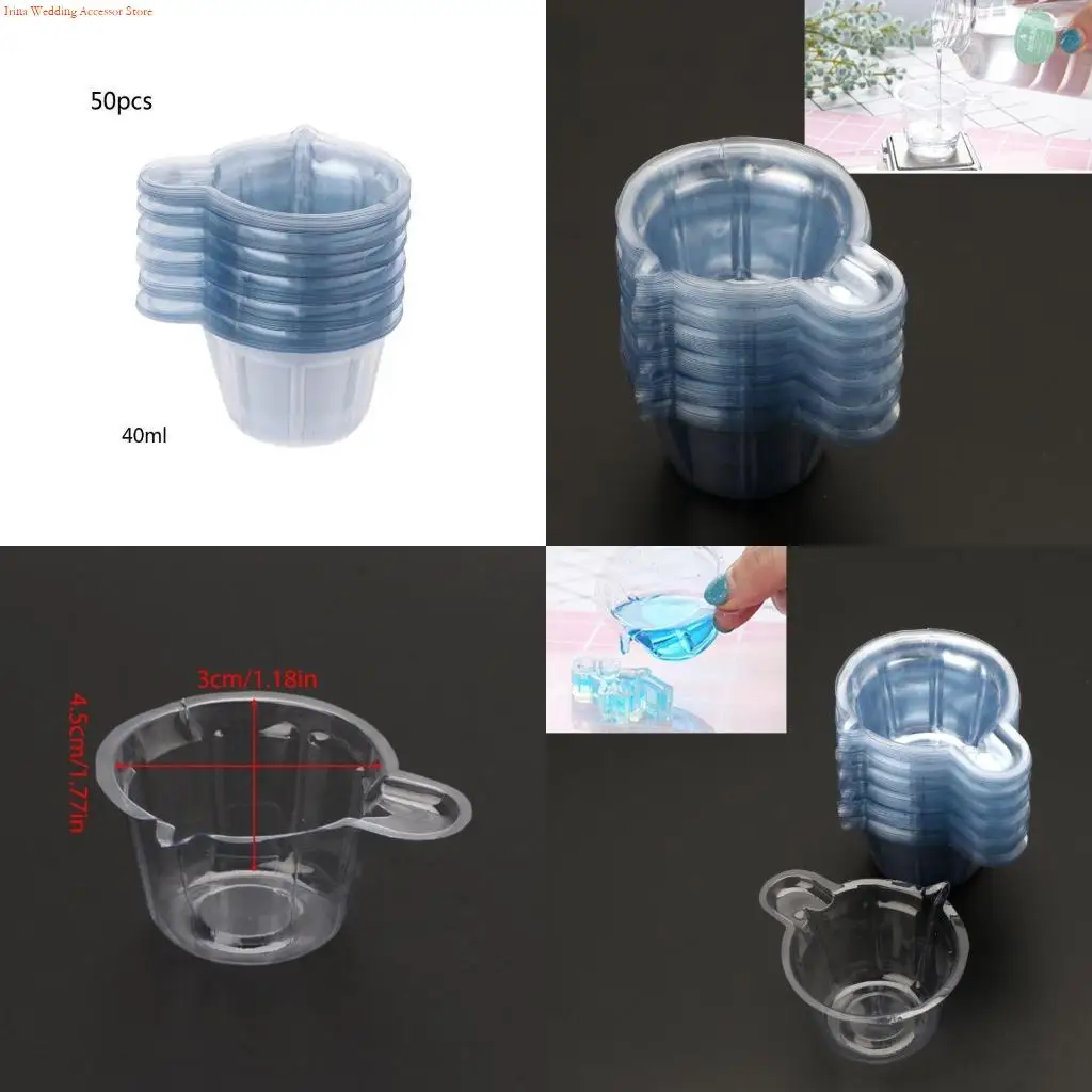 

G92D 50 Pcs 40ML Plastic Disposable Cups Dispenser DIY Epoxy Resin Jewelry Making Tool Diy Disposable Mixing Stirring Cup