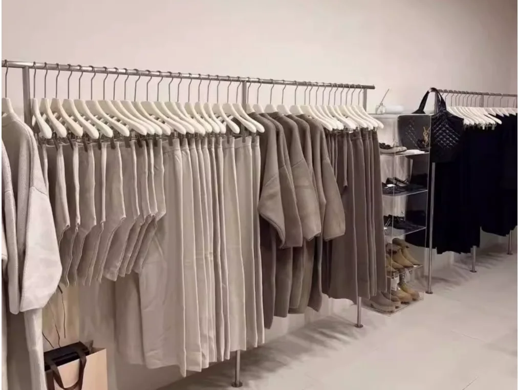 Clothing store display rack, stainless steel wall shelf, women's clothing store special bold clothes hanging pole display rack