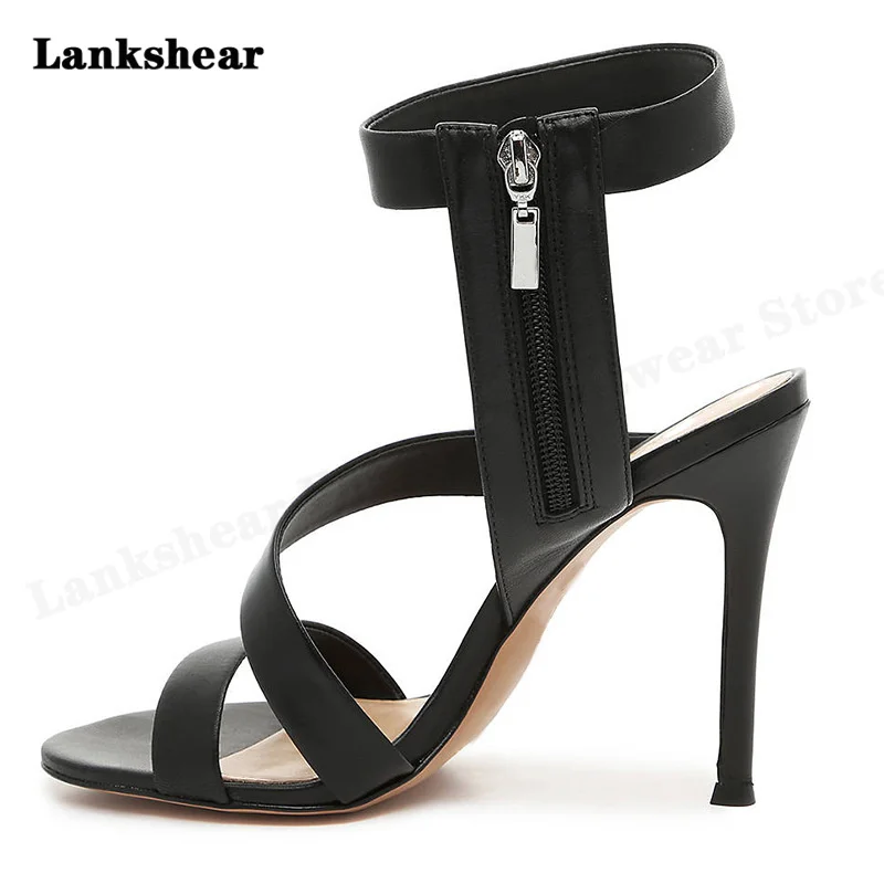 

New Luxury Side Zipper Sandals Sexy Party Shoes Women Ankle Strap High Heel Shoes Summer Sexy Gladiator Strappy Sandals