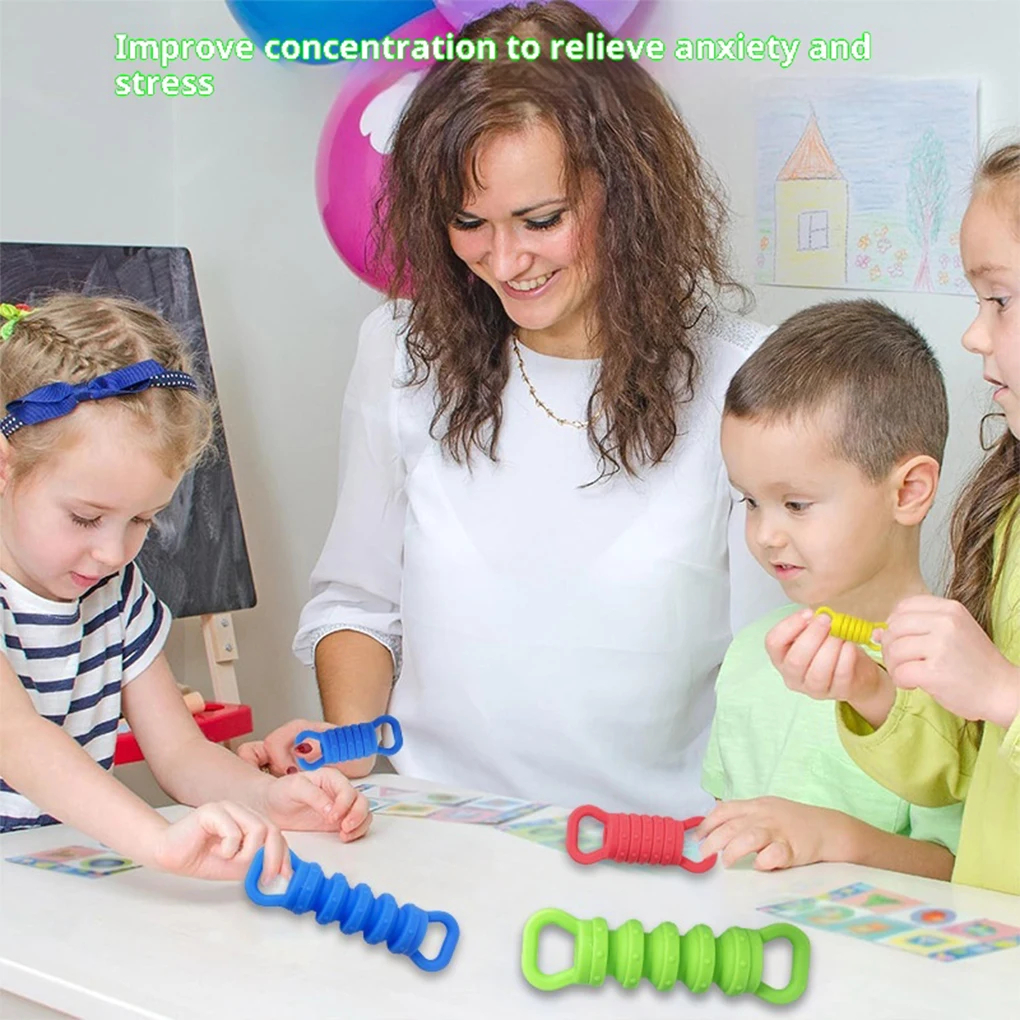 4Pcs Silica Stretchable Finger Toys Portable Fidgets Pullys Relieve and Reduce Stress Clean Dual Sensory Children