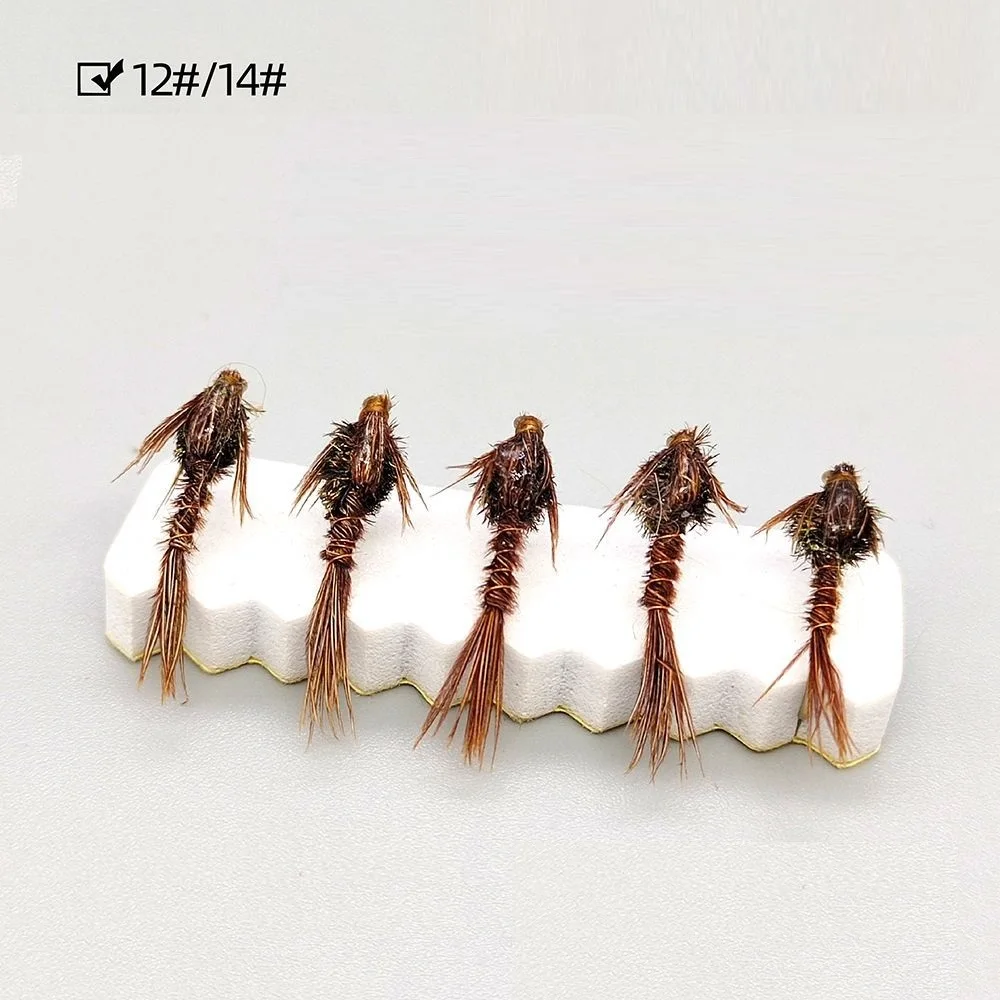 10pcs Pheasant Tail Nymph Fly Fishing Flies Bead Head Mayfly for Bass Salmon Panfish Steelhead Wet Flies Insect Lure #12 Hook