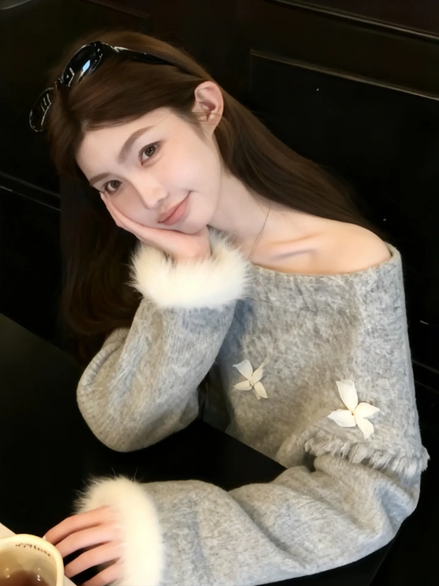 Women Brown Slash Neck Knit Pullover Sweater Vintage 2000s Oversize Jumper Knitwear Long Sleeves Soft Cozy Sweater Autumn Winter
