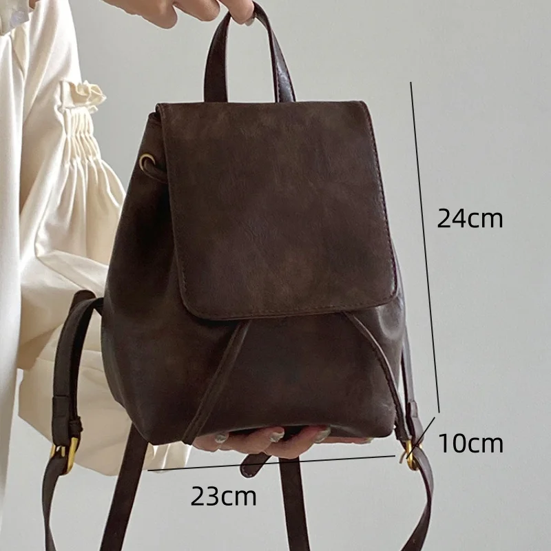 2024 New Backpack Student Bag Girl School Bag Backpack Retro Brown Advanced Sense Backpack Versatile Leisure Light Small Bags