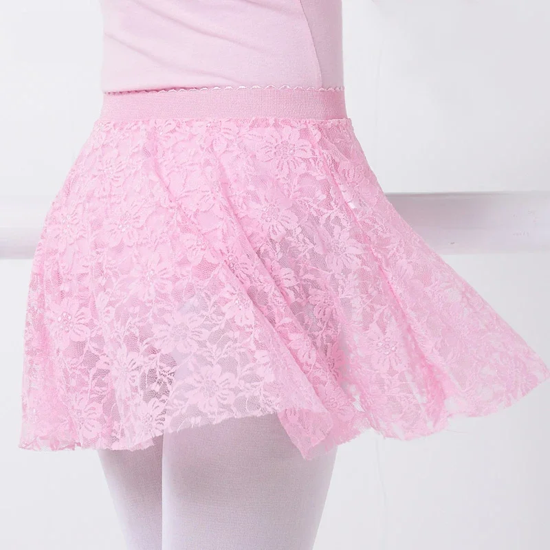 Falda de Ballet para niña, minifalda de cintura alta elástica, transparente, con encaje de malla, para baile, patinaje y gimnasia