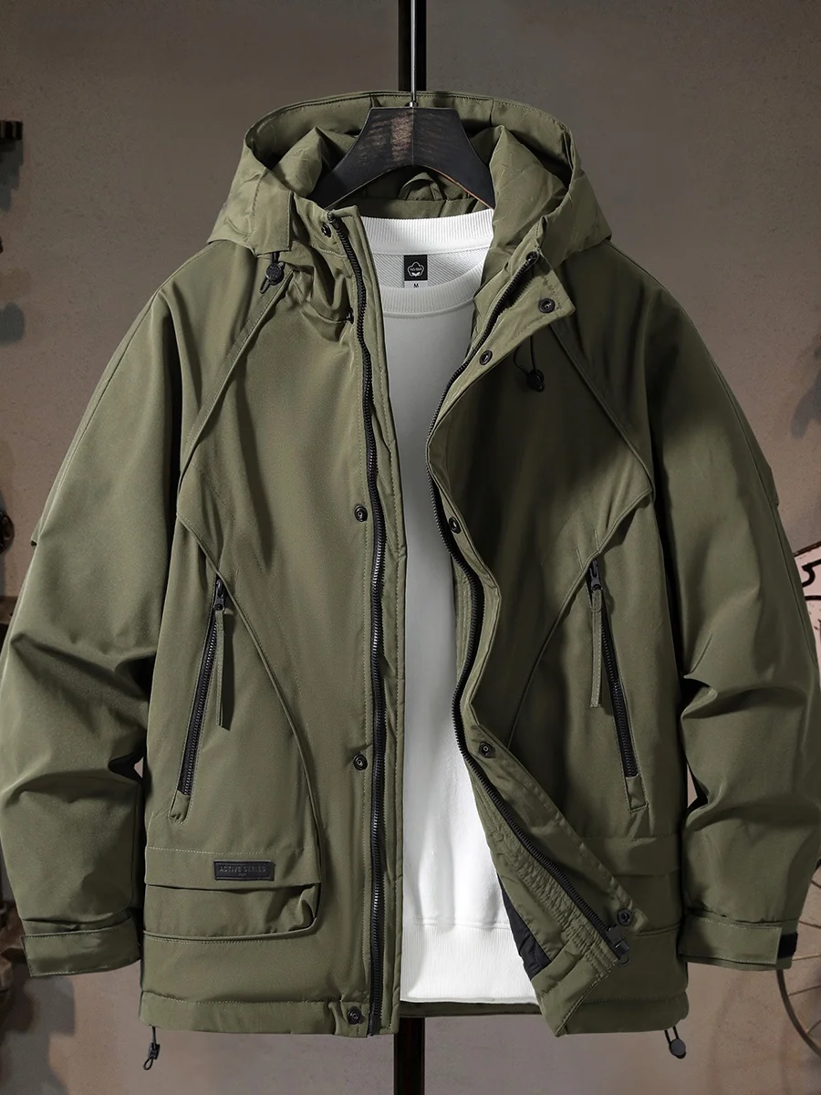 

Мужская зимняя утепленная хлопковая куртка с капюшоном на молнии, теплая рабочая куртка из полиэфирного волокна, приталенный крой, хлопковое пальто