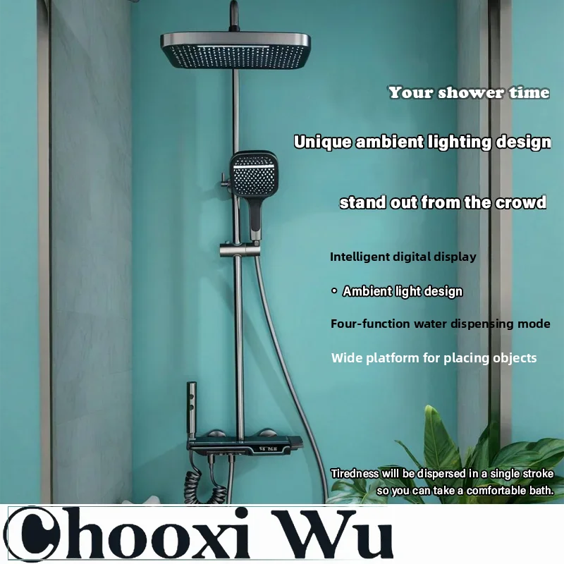 

Brass Bathroom Faucet Cold and hot Shower Faucet Set With Digital Display Ambient Light Shower System Rainfall Shower Set