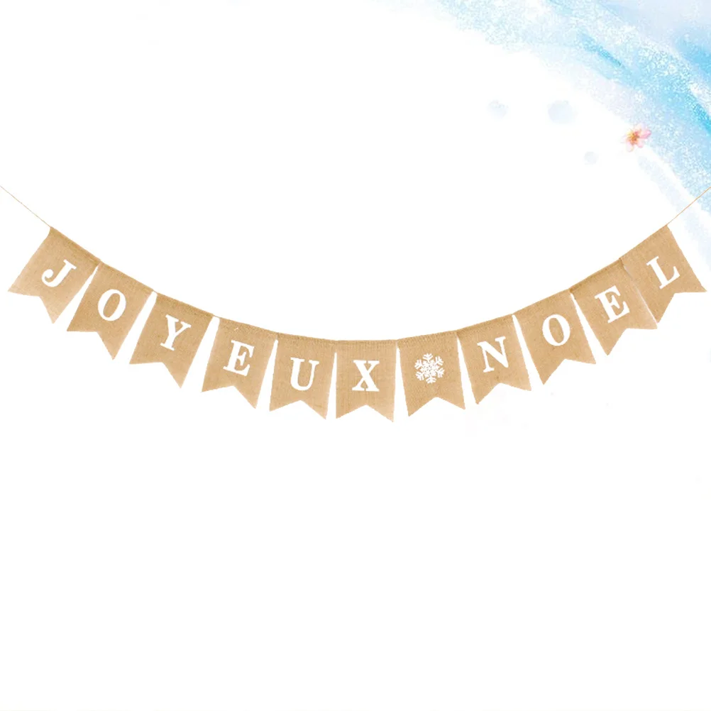 

Burlap Triangle Flags White Letter Snowflake Print Linen Christmas Banner For Fireplace Wall Tree Party Decoration Festive