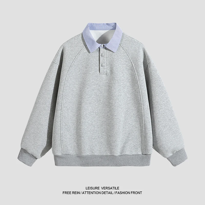 

Пара весна осень уличный бег свободный удобный топ модный тренд поддельный модный воротник из двух частей универсальная футболка с капюшоном