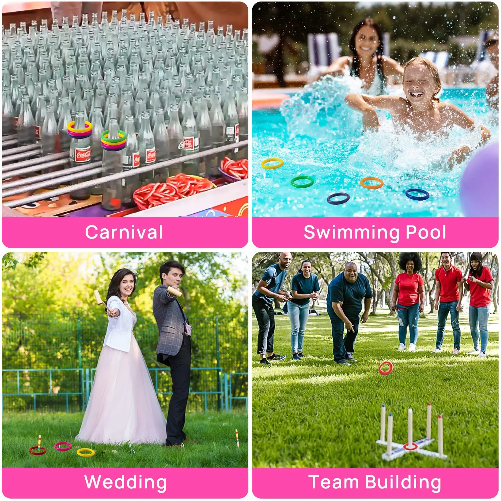 Mini Ring Toss Game - 70PCS 2,1 inch plastic ringen voor volwassenen, bruiloft, carnaval, kan gooien en zwembadspellen