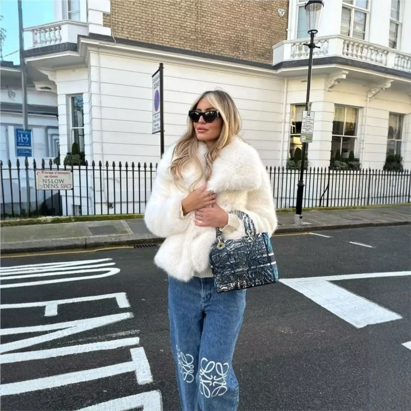 

Mixed fur coat women's large lapel imitation fluffy casual clothing