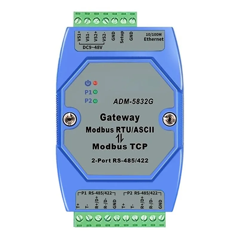 ADM-5832G Industrial Modbus Gateway 2-Port RS485 RS422 Converter Modbus RTU To TCP Serial Ethernet Data Transmission Module