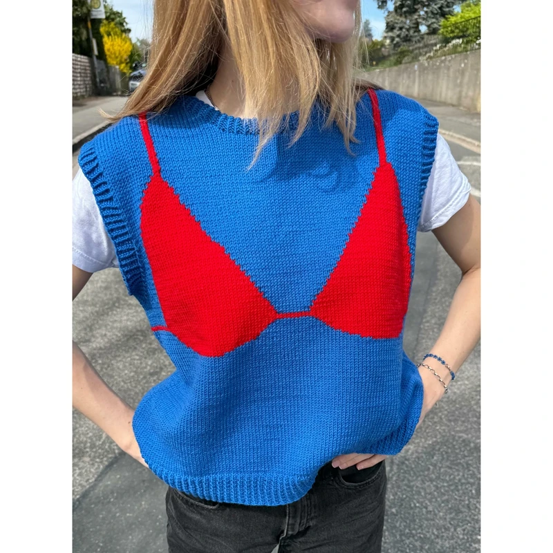 

Women Y2K Knitwear Crop Tank Top Cozy Stylish Ribbed Aesthetic Bra Pattern Crew Neck Sleeveless Sweater Vest Pullover