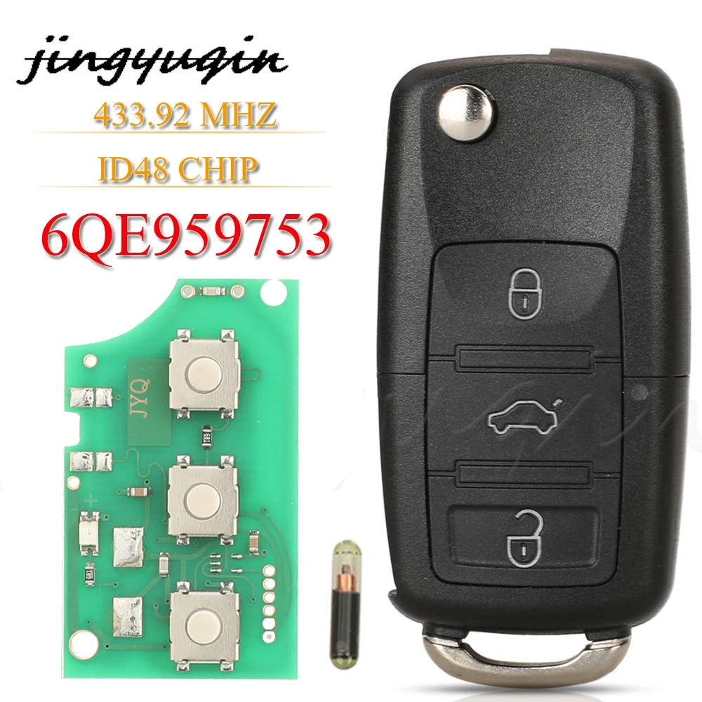 Llave remota plegable jingyuqin de 3 botones 6QE959753, 434MHz, chip ID48 para Volkswagen VW Fox Gol Sharan 2010+ Saveiro 2009-2012