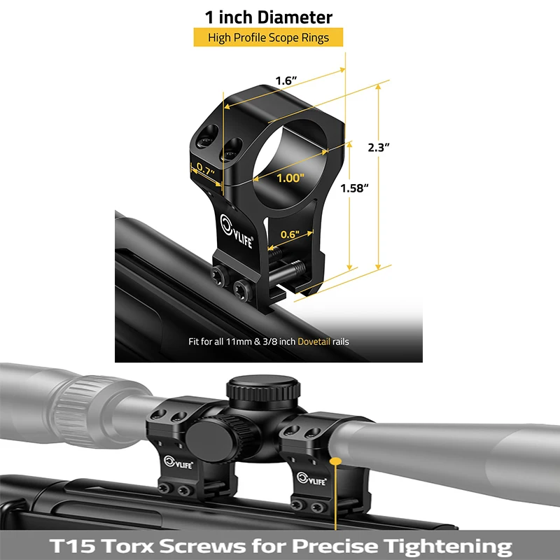 

CVLIFE 1 inch Rifle Scope Rings for 3/8 inch or 11mm Dovetail Rails - 1.57" Height Riflescope Mount with See Through Base 2 Pcs