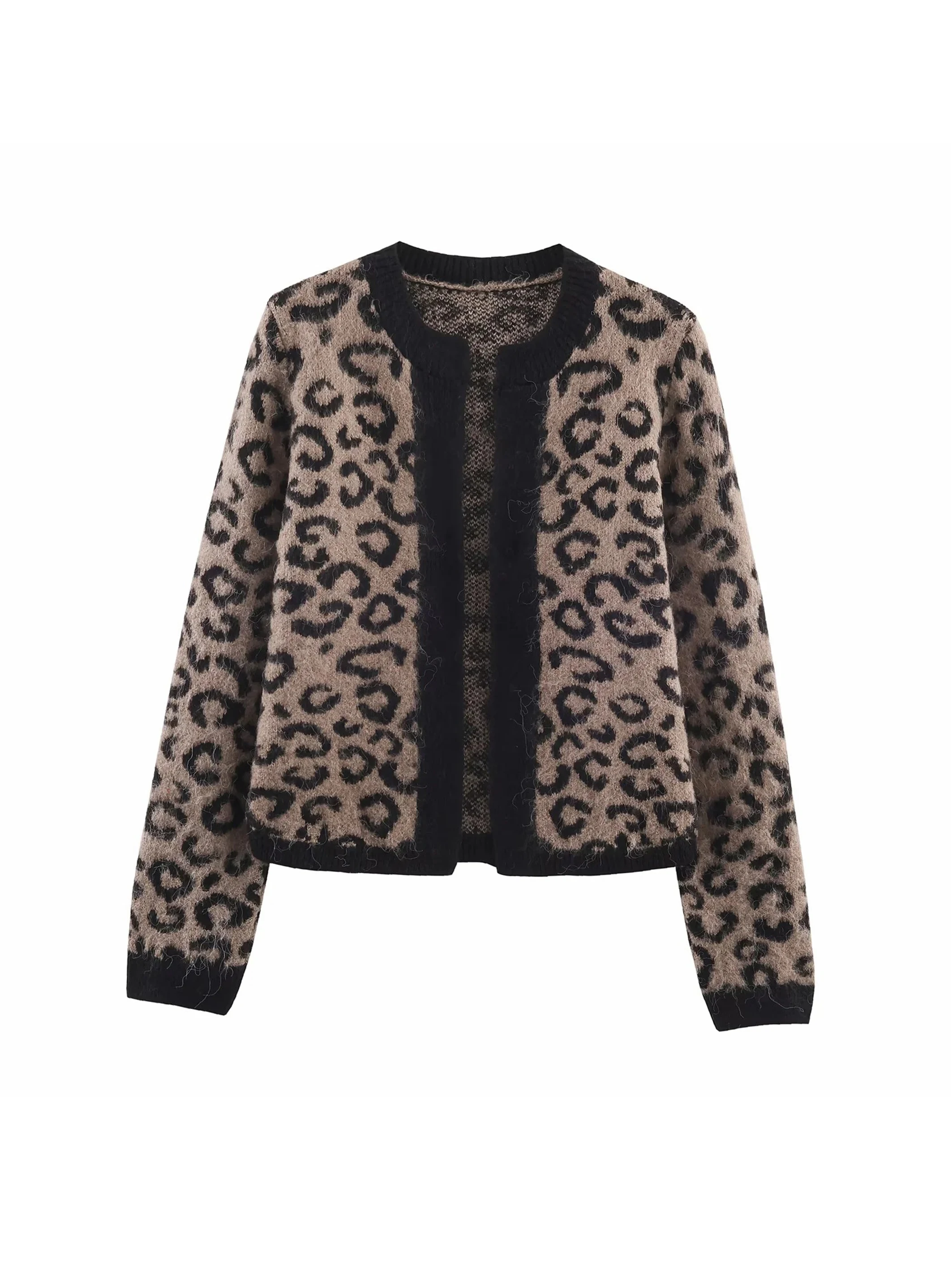 

Women Knitted Leopard Print Cardigan Women's Loose Casual Printed Long Sleeve O-Neck Top Retro Y2k Cardigan Sweater Female