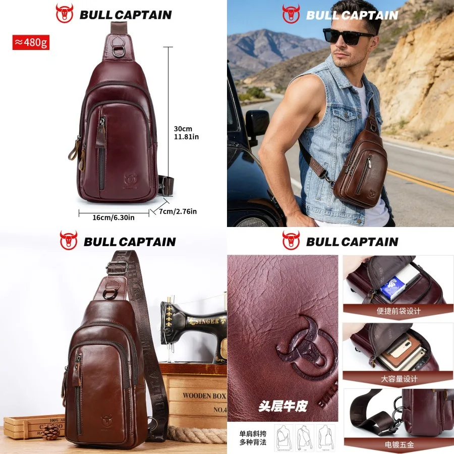 

【New style】Cow Captain Men's Genuine Leather Single Shoulder Backpack Head Layer Cow Leather Fashion Multifunctional Sports Cas