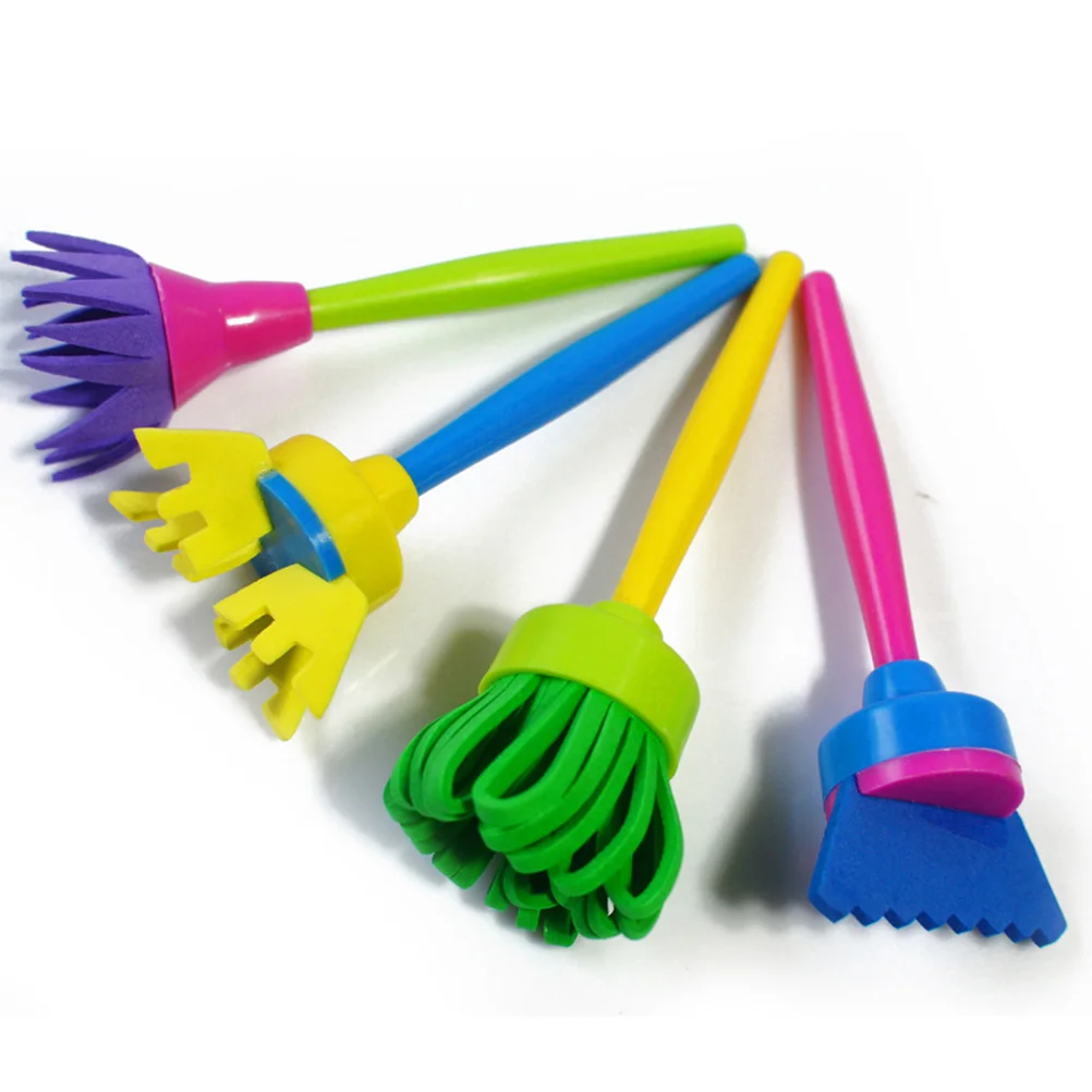 

4pcs Sponge Painting Brush Set Kids DIY Creative Tool Prevent Dirty Hands Various Patterns Artists Supplies