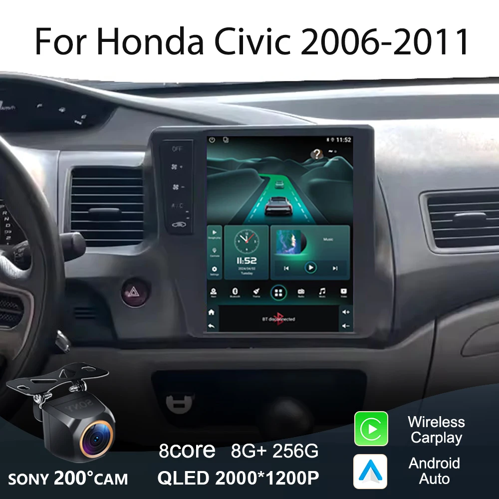 

9,7-дюймовая радиостанция 2din Android Carplay Android Auto для Honda Civic 2006-2011, автомобильный радиоприемник, мультимедийный плеер, навигация