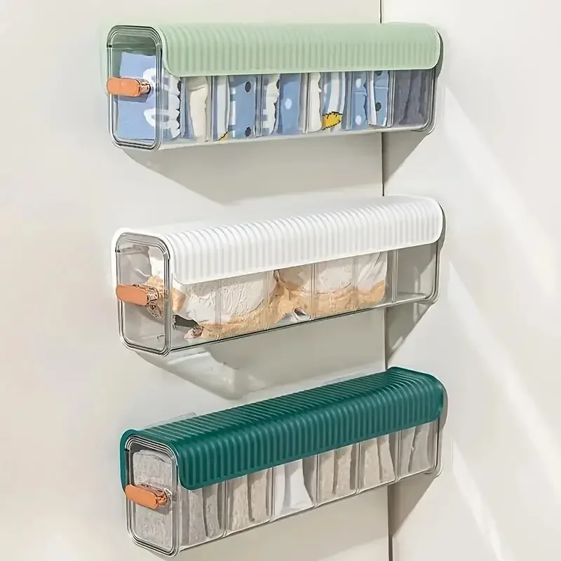 Wall Mounted Underwear Storage Box Transparent Bra Socks Ties Organizer Dustproof Storage Container Divider Drawer Wardrobe Box