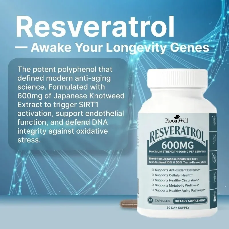 Resveratrol Complex 600mg - Japanese Tiger Cane Root Extract Healthy Aging Antioxidant 60 Capsules