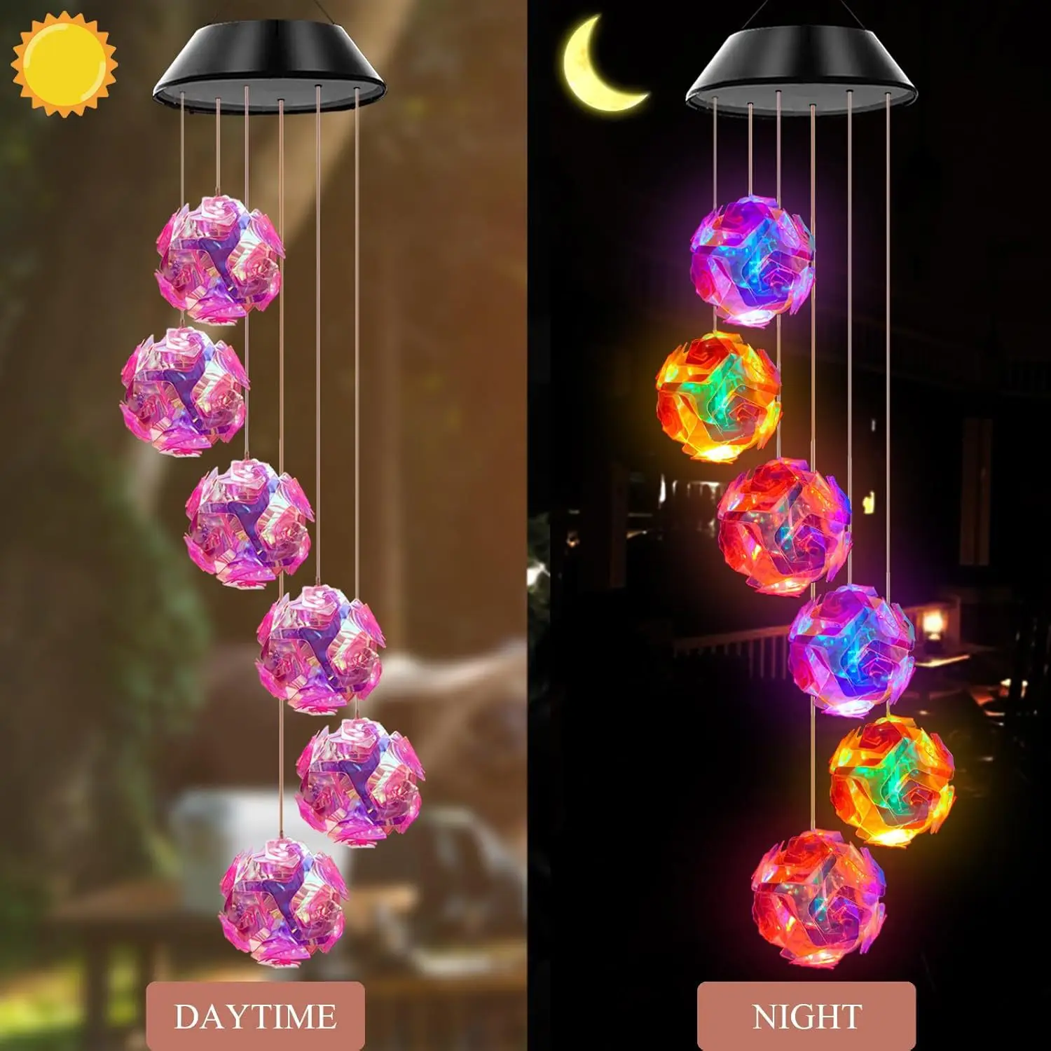 Solar Seven-color Ball Rice Grain Rose Wind Chime Lamp Outdoor Lighting Garden Decoration