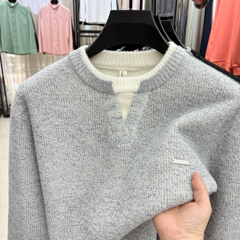 

2025 Autumn and Winter Fashionable Men's Business Wear with A Lapel and Lined Sweater with An Inner Knitted Shirt