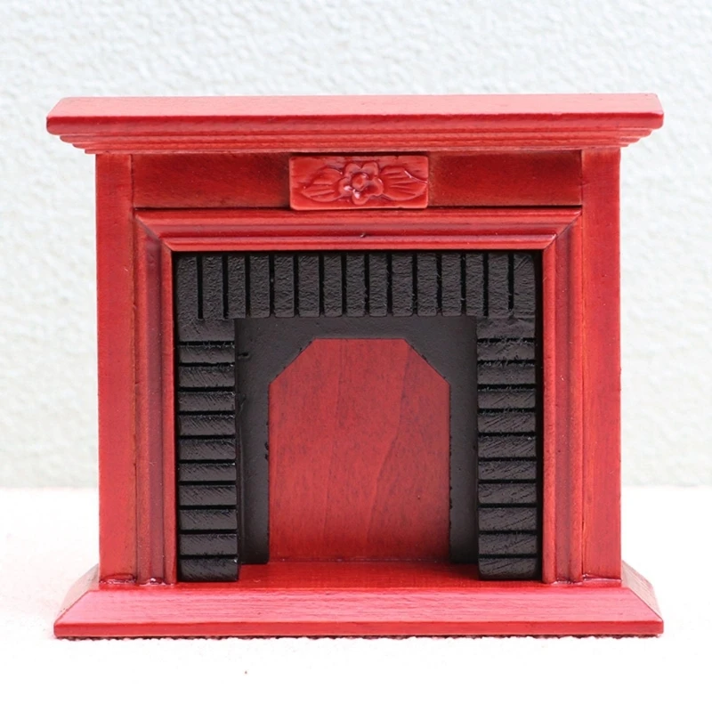 F19F Dollhouse Furniture Wooden- Dollhouse Toy Common Room Mini Fireplace Handmade Craft Fireplace Furniture