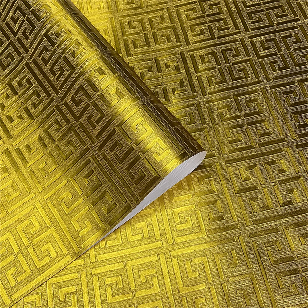 

Classic Luxury wallpaper Greek Key Pattern Gold Foil Wallcovering Geometry PVC Wall paper for House KTV Bar Wall Decor Mural