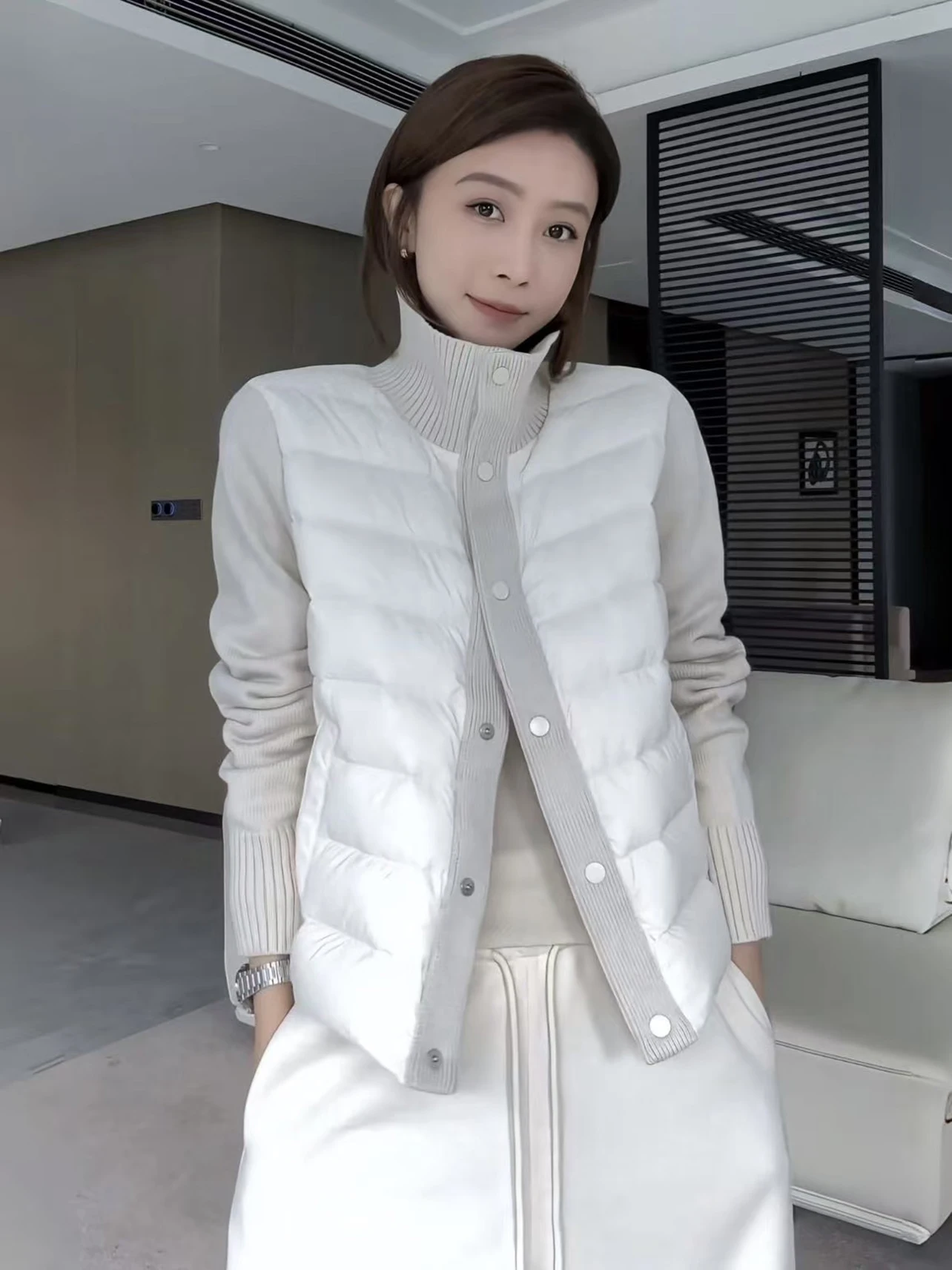 

коврик Зимний вязаный све Лоскутный воротник-стойка Тысяча слоев Снежный пух Джет Верхняя одежда Week Polyde Cosi...