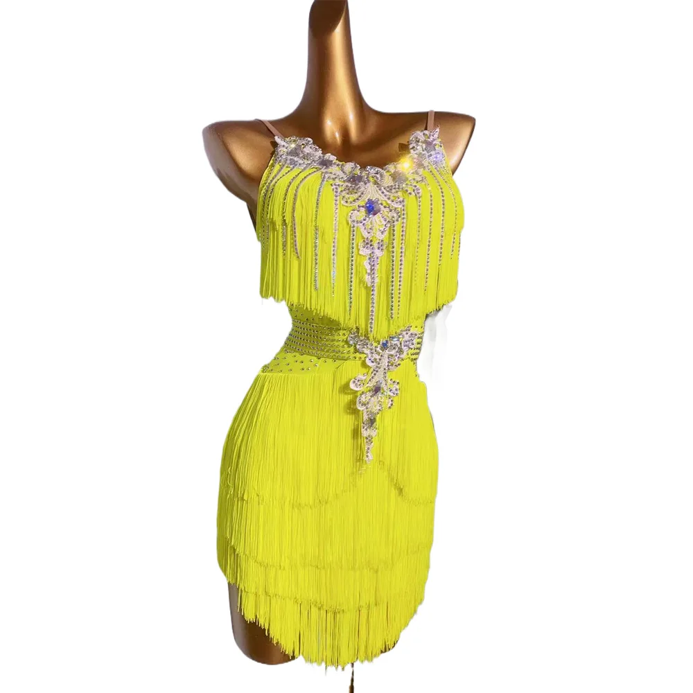 

Latin Dance Dress High-end Custom Autumn and Winter Heavy Industry Tassel Diamond Tango Female Adult Stage Professional Clothing