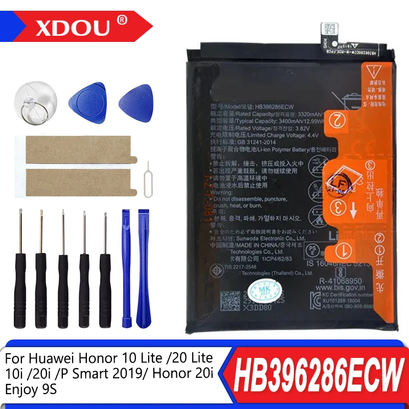 

100% новый аккумулятор HB396286ECW 3400 мАч для Huawei Honor 10 Lite/20 Lite/10i/20i/P Smart 2019/ Honor 20i/Enjoy 9S+инструменты.