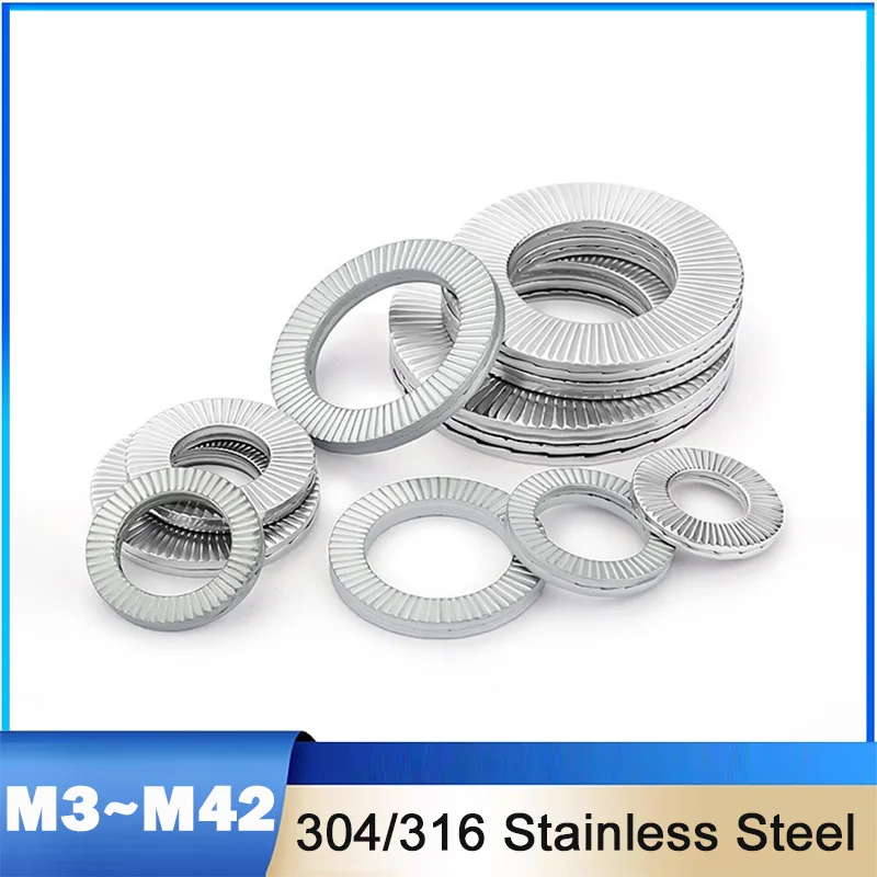 304/316 Stainless Steel Self-Locking Washer Wedge Lock Loose Shock Proof Gasket with Teeth Gaskets M3~M42