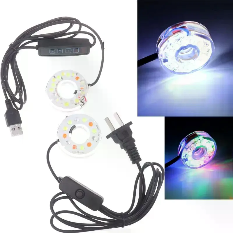 

1Pcs DC Waterproof Round Lamp USB LED Illumination Colorful Light With Hole For Fish Tank Pool Garden Aquarium Decor Lighting