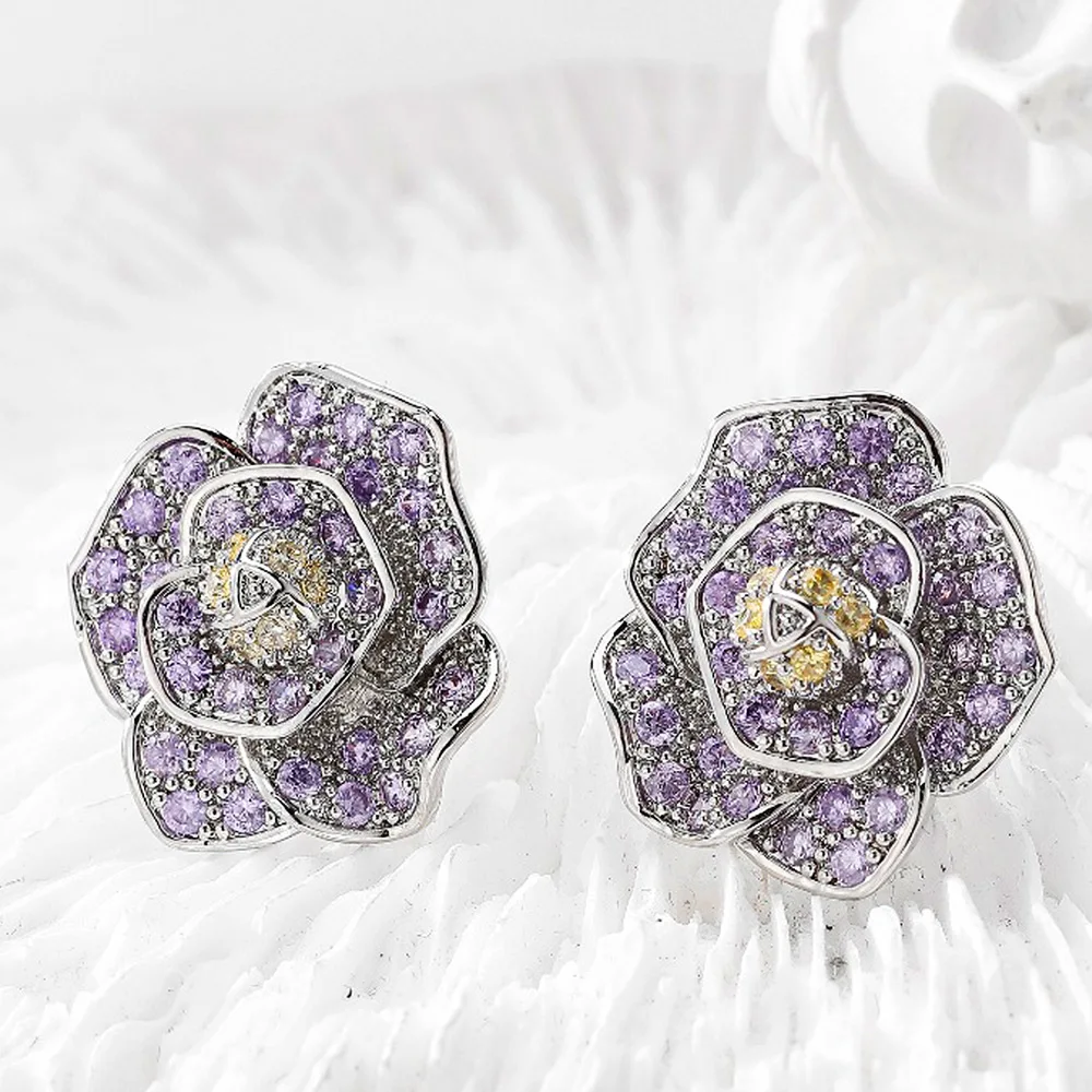 Missvikki New Luxury Romantic Bloom Flower Earrings Full Elegant Shiny Cubic Zirconia for Women Bridal Wedding Party Jewelry