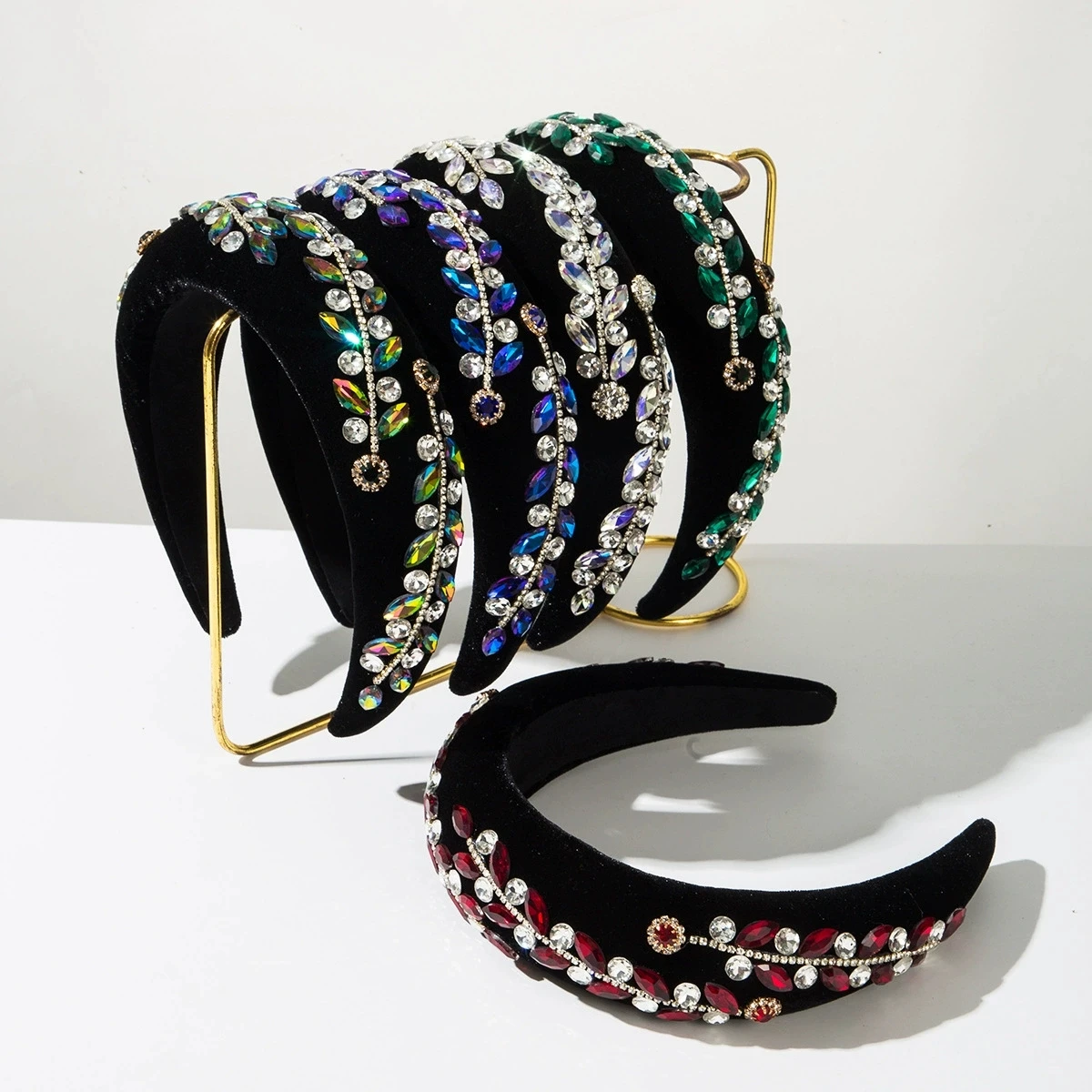 Baroque Style Women's Hairband Velvet Sponge Rhinestone Crystal Hairband Fresh Sweet Countryside Style Headwear Wholesale