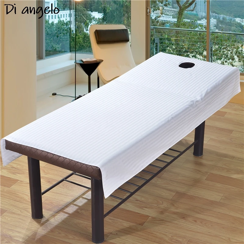 Soft Cotton Stripe Sheet for Beauty Salon, SPA Treatment Bed Cover with Face Breath Hole, Flat Sheet, # S