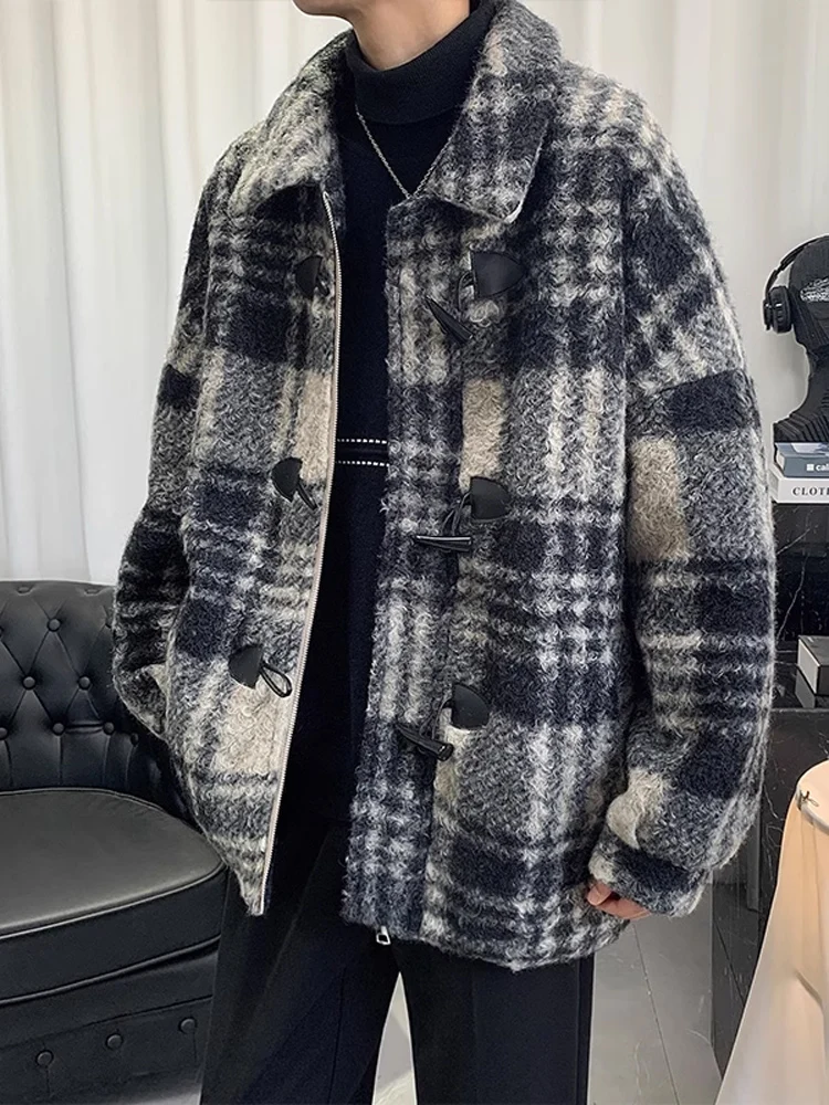 

Корейское мужское шерстяное пальто в корейском стиле, зимнее, модное, с отложным воротником, на пуговицах, теплое, фланелевое, молодежное, повседневное, приталенного кроя