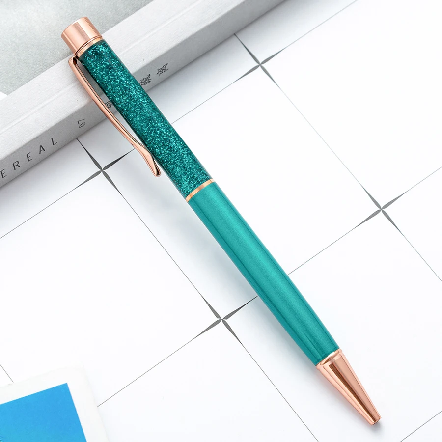 Luxuriöser, farbenfroher Kugelschreiber mit Ölgoldpulver und Treibsand-Effekt, 1,0 mm, drehbarer Metallkugelschreiber für Schule und Büro – Detail 22