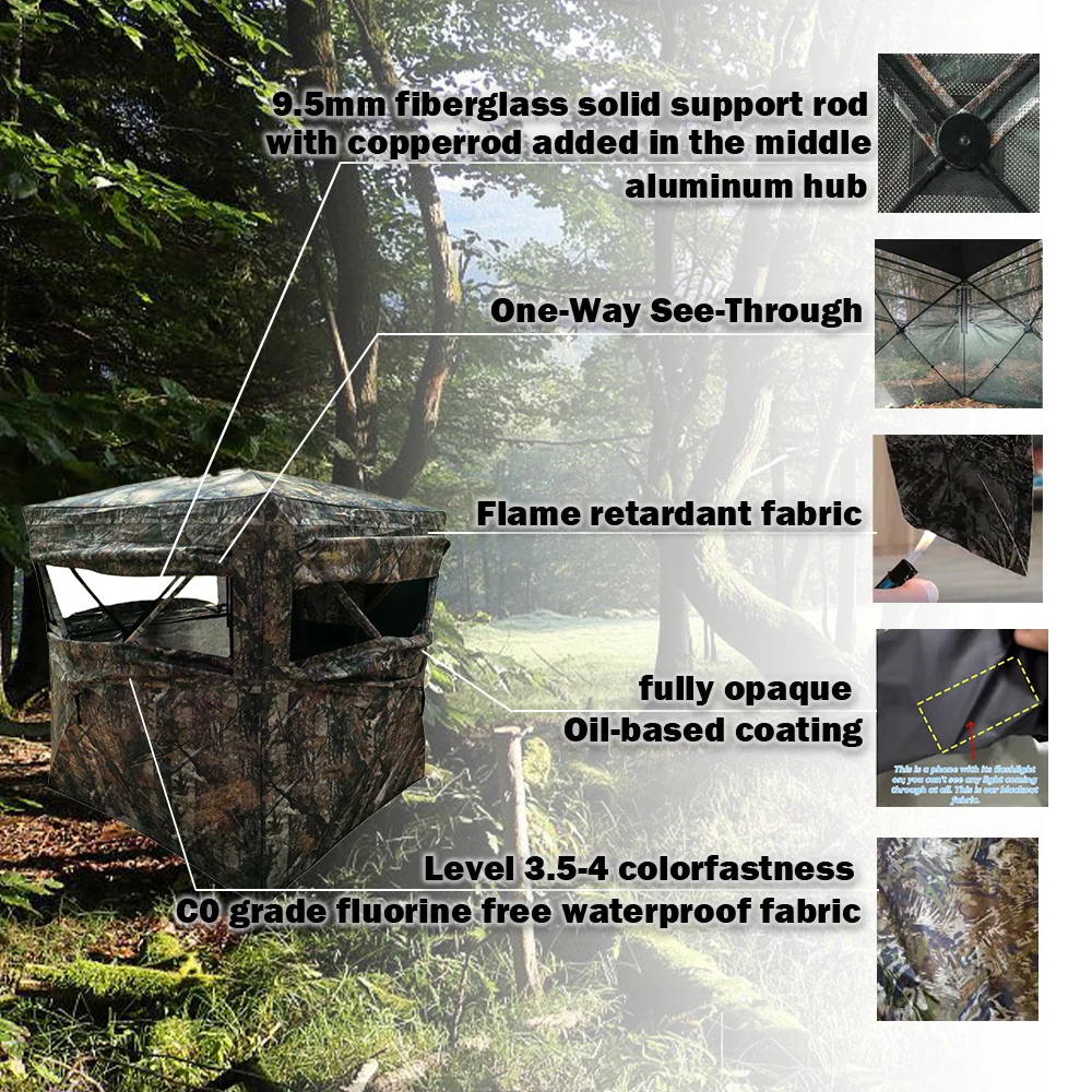 Customizable OEM High Quality Durable 270° See-Through Ground Blind Tent Portable Oxford Fabric Reusable Outdoor Hunting Gear
