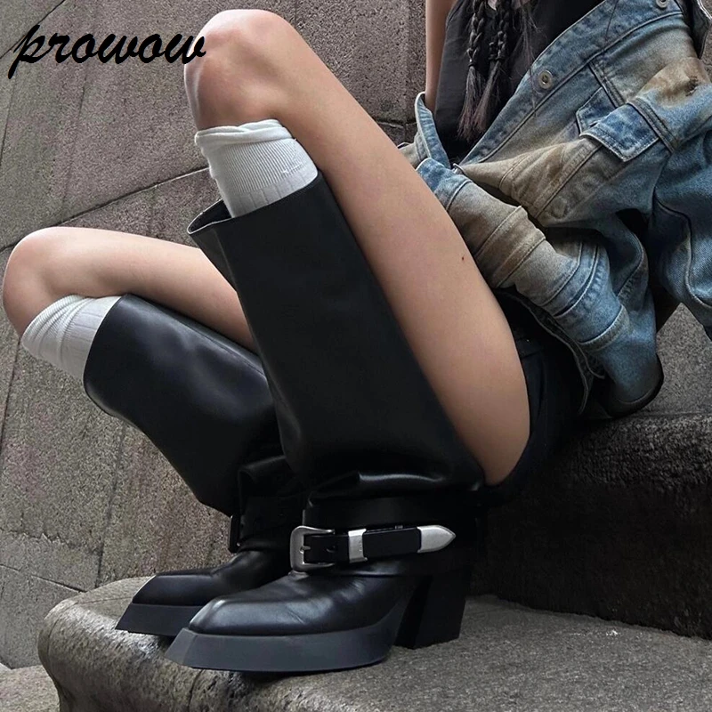 

Новые сапоги до колена из воловьей кожи с пряжкой на ремне, женская обувь Zapatos mujer