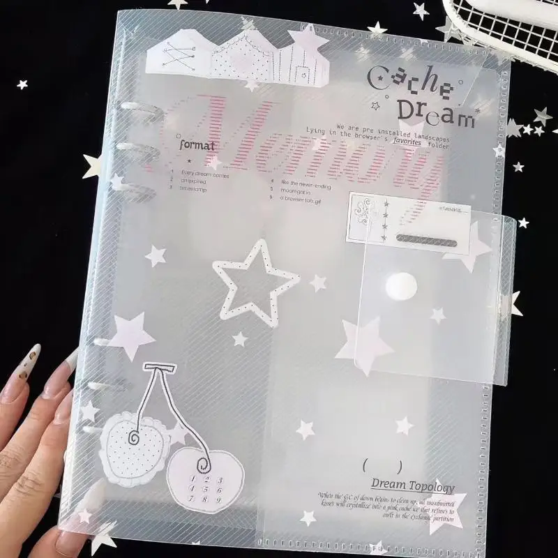 Ins Style A5 Clear Loose-Leaf Binder Transparent Photo Card Album Organizer Portable for Teen Journaling Home Office Use