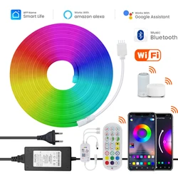 Luz de neón LED RGB con WiFi, tubo de silicona con Bluetooth, 24V, funciona con Alexa, asistente de Google Home, señal de neón flexible, Tuya Smart Life