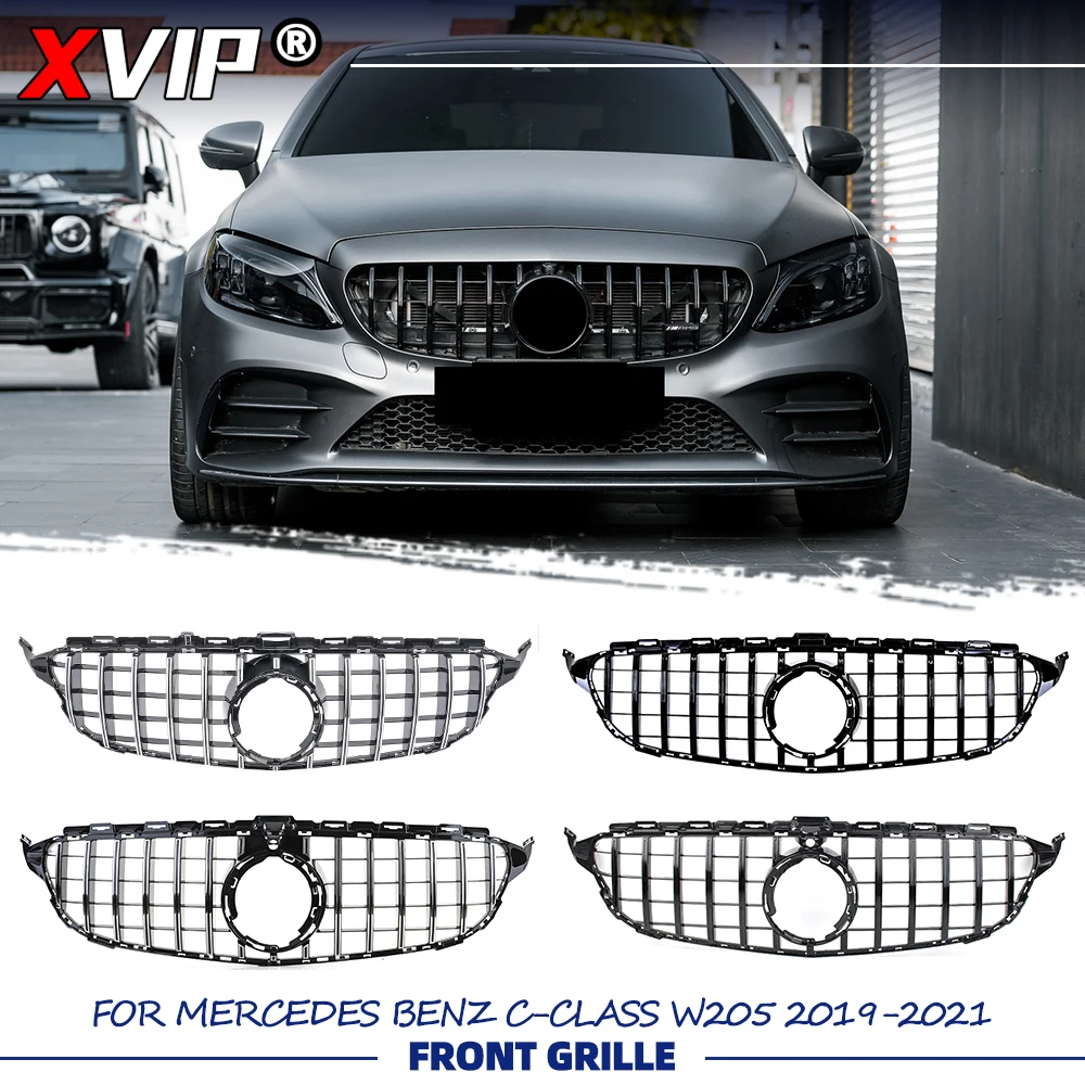 

Глянцевая черная решетка радиатора XVIP в стиле GTR с хромированными серебристыми элементами для Mercedes-Benz C-Class W205 2019-2021 C180 C200 C300 C43
